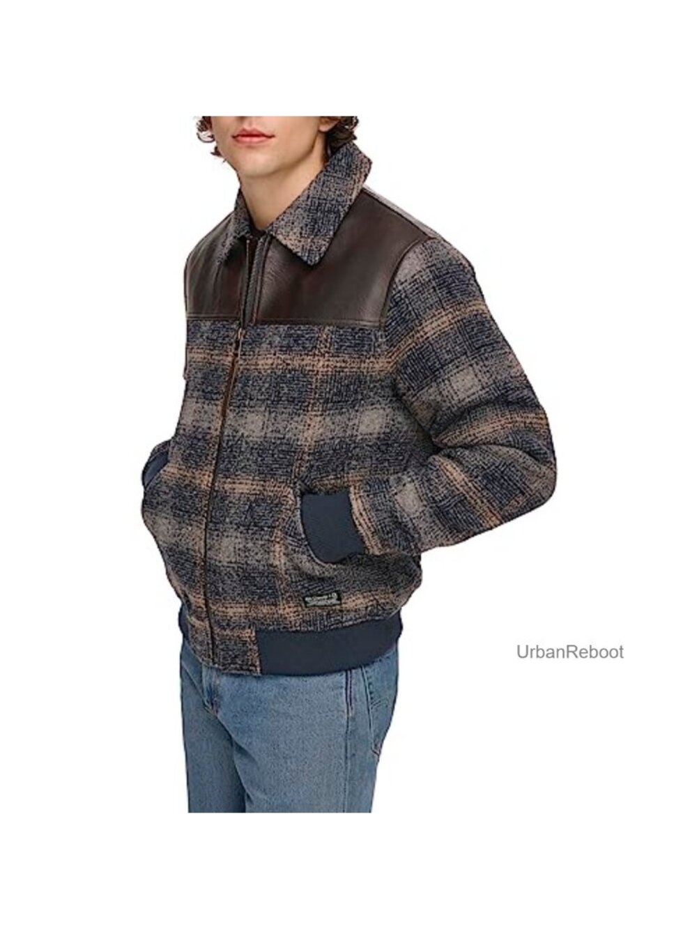 Levi's Faux Leather Mixed Media Western Plaid Bomber Jacket Wool Blend
